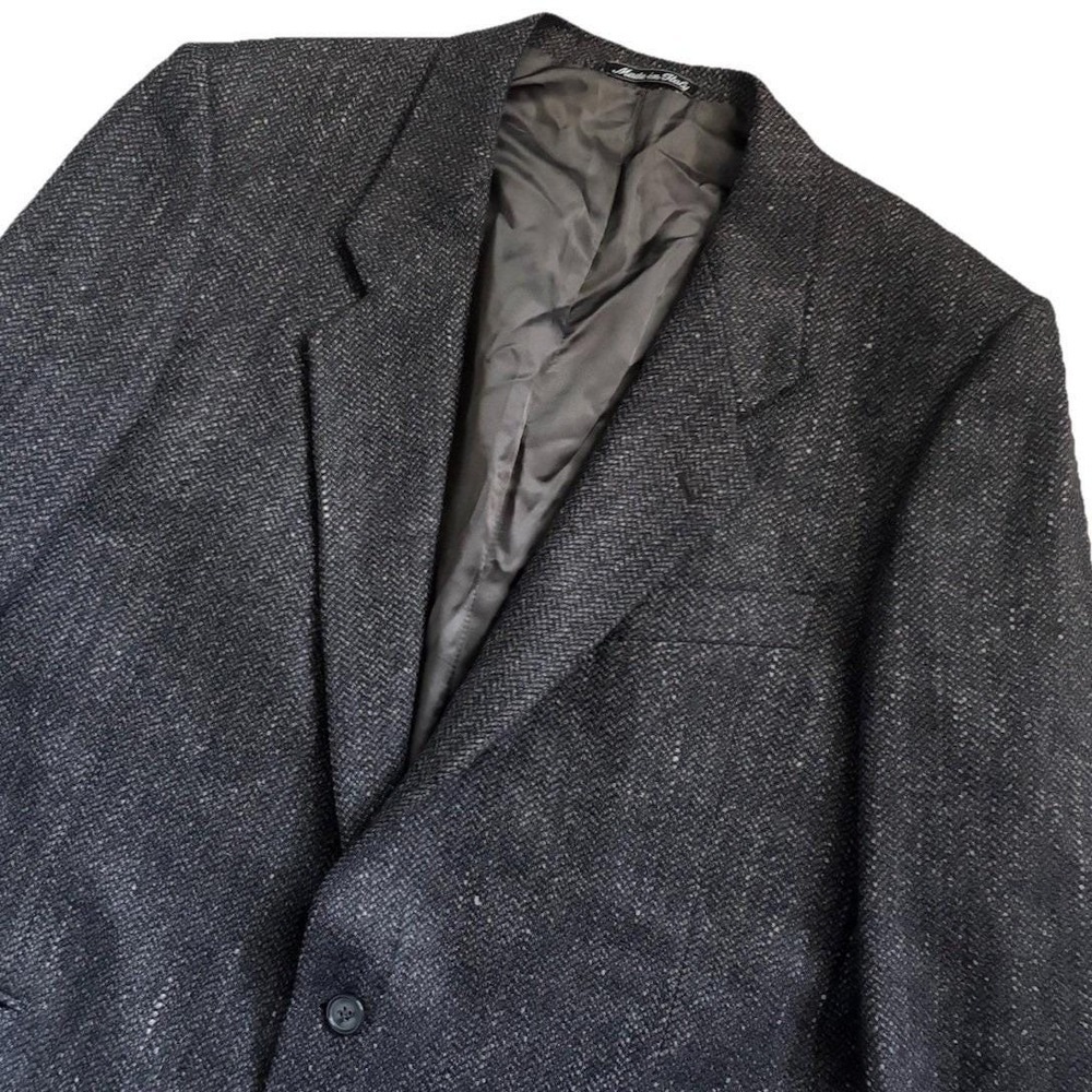 90s Mani Giorgio Armani Silk Wool Tweed Blazer Men 46L Gray Brown Chevron Italy - Picture 6 of 12